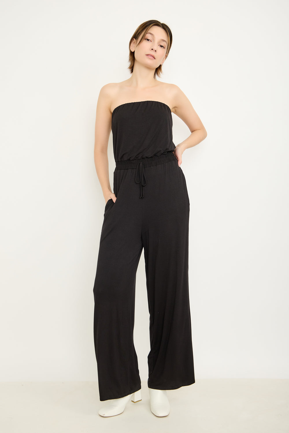 Strapless Wide-Leg Knit Jumpsuit