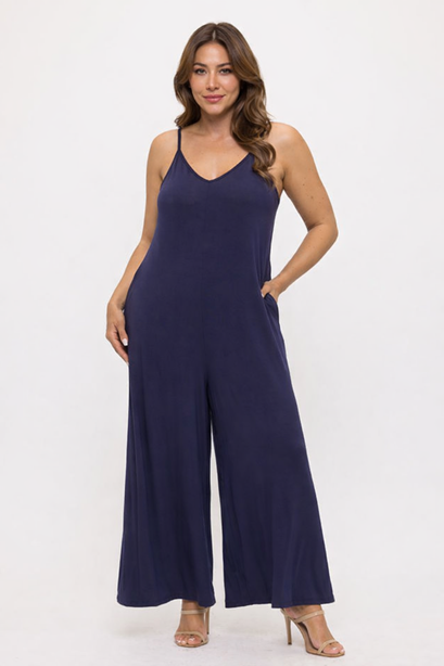 Plus Size V-Neck Strappy Jupsuit