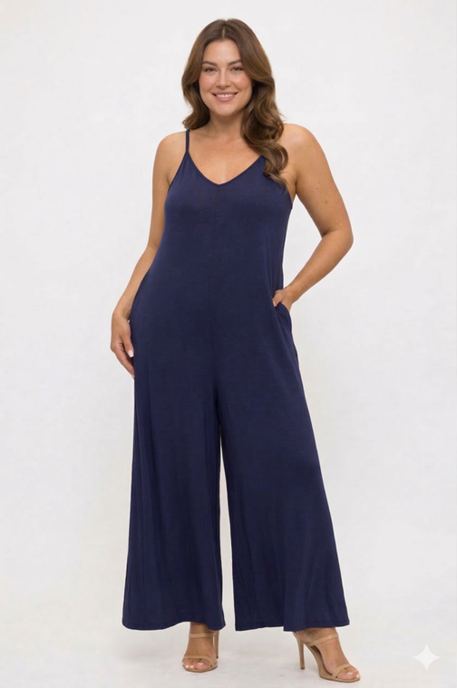 Plus Size V-Neck Strappy Jupsuit