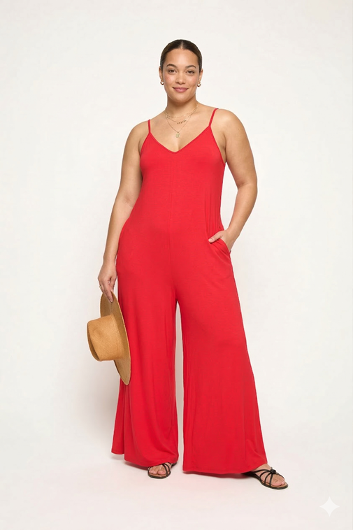 Plus Size V-Neck Strappy Jupsuit