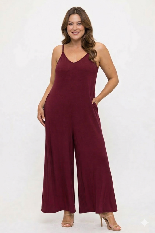 Plus Size V-Neck Strappy Jupsuit