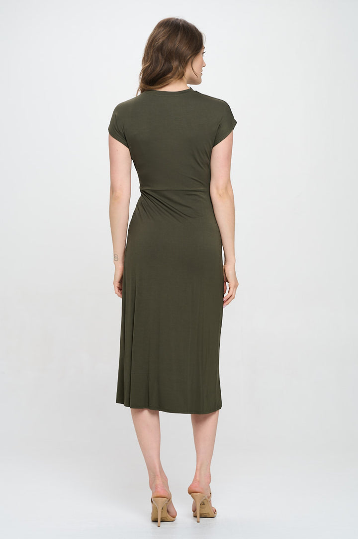 Parker Crew-Neck Short Sleeve Knob-Front Midi Dress with Slits