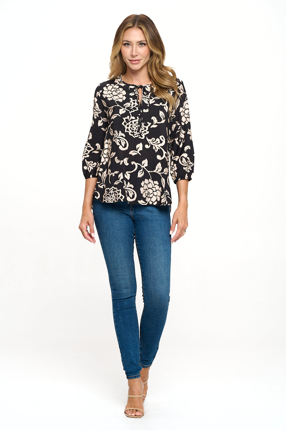 Sophia Rayon Three Quarter Sleeve Printed Everyday Blouse