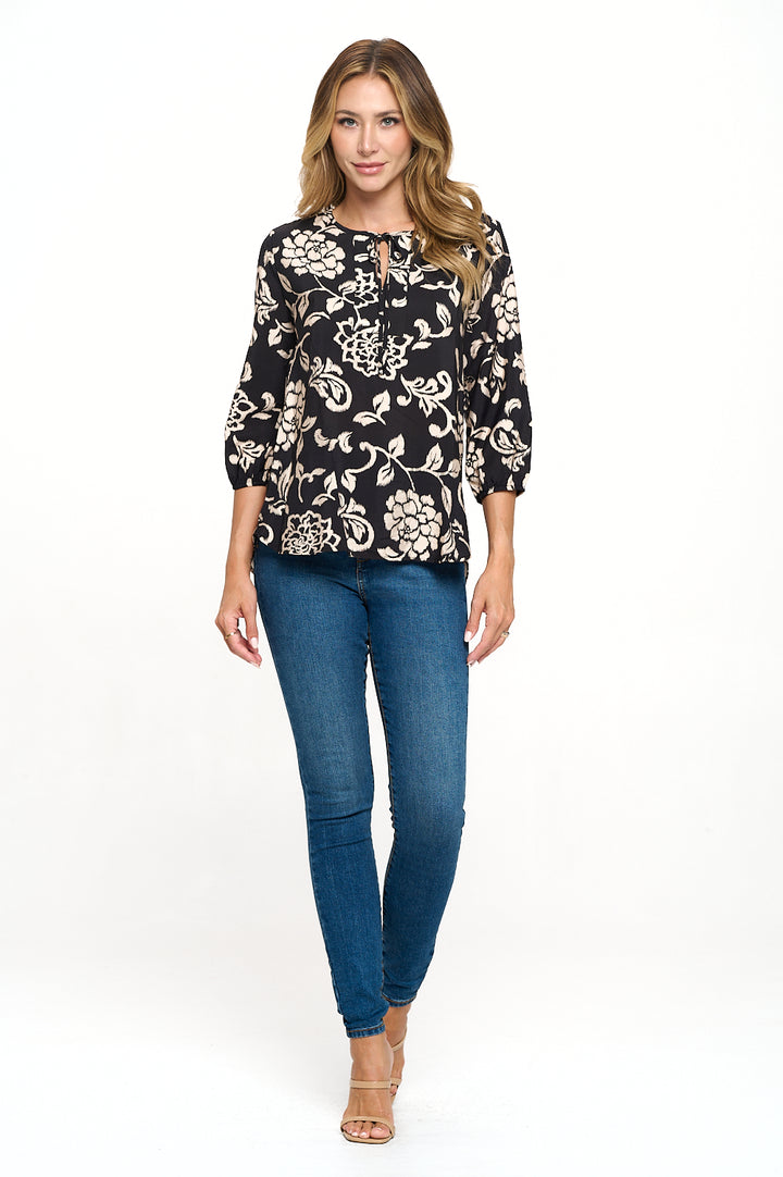 Sophia Rayon Three Quarter Sleeve Printed Everyday Blouse