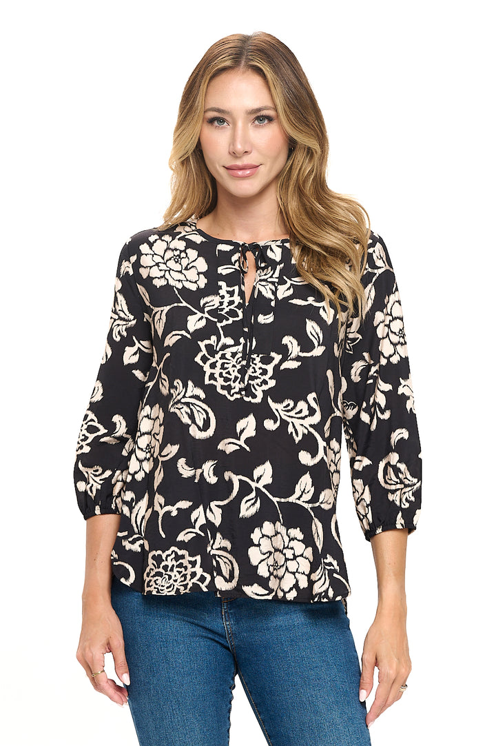 Sophia Rayon Three Quarter Sleeve Printed Everyday Blouse