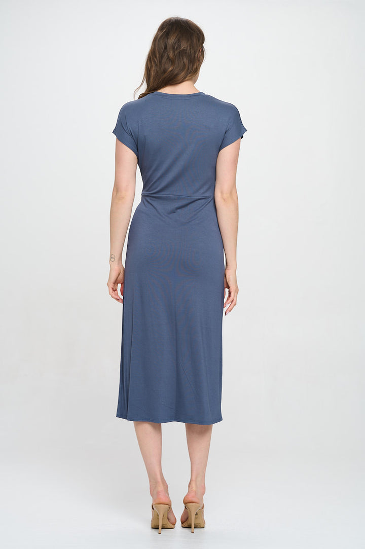 Parker Crew-Neck Short Sleeve Knob-Front Midi Dress with Slits