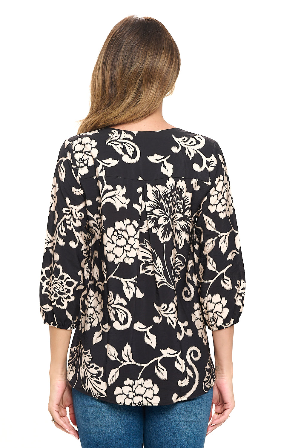 Sophia Rayon Three Quarter Sleeve Printed Everyday Blouse