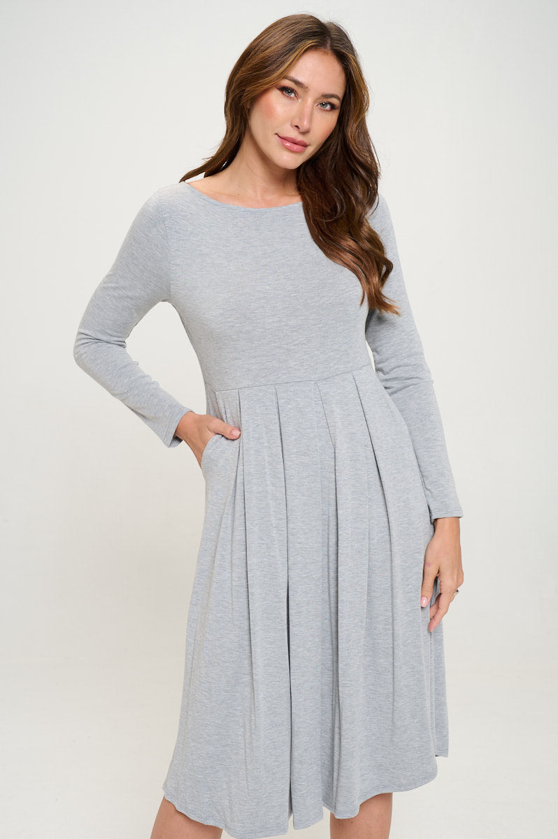 Charlee Long Sleeve A-line Knit Dress with Pockets