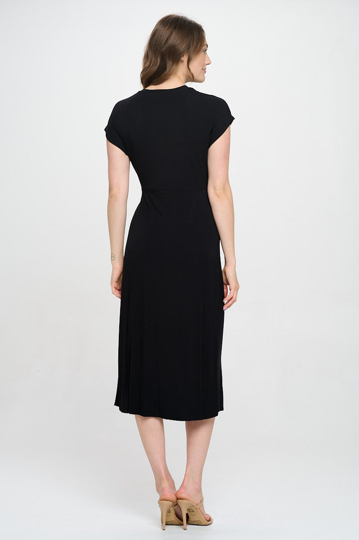 Parker Crew-Neck Short Sleeve Knob-Front Midi Dress with Slits