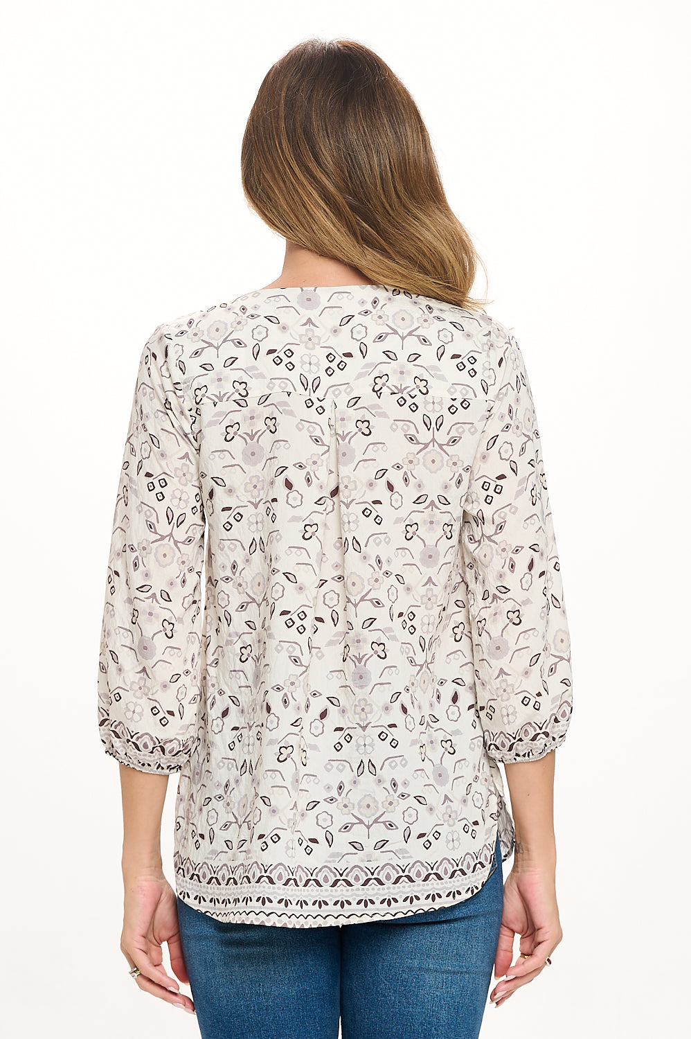 Sophia Rayon Three Quarter Sleeve Printed Everyday Blouse