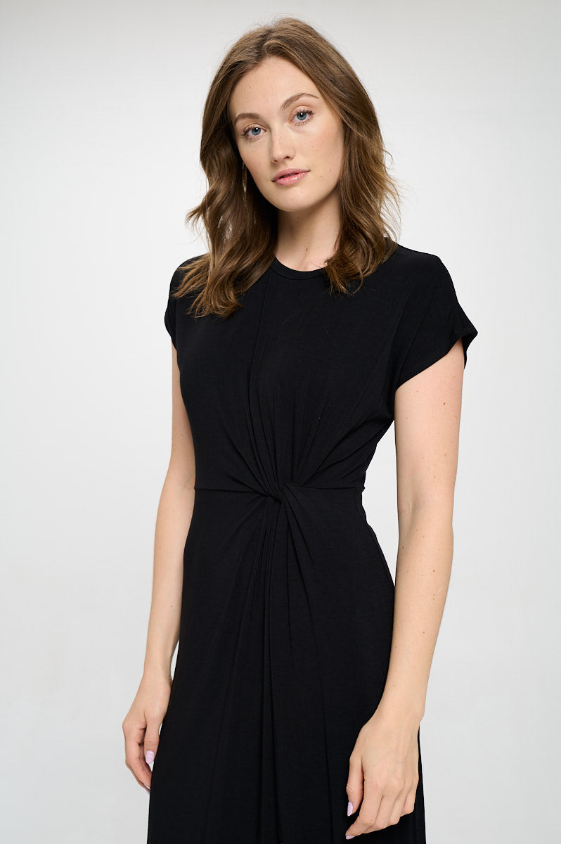 Parker Crew-Neck Short Sleeve Knob-Front Midi Dress with Slits