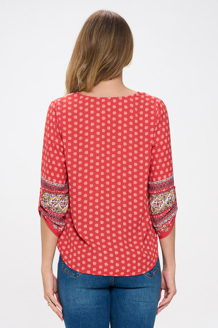 Lina Roll-tab Sleeve V-neck Blouse