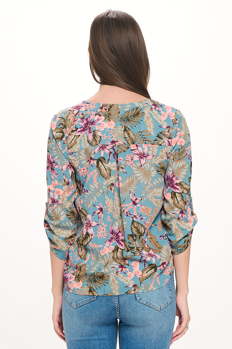 Alexa Surplice Roll Tab Blouse