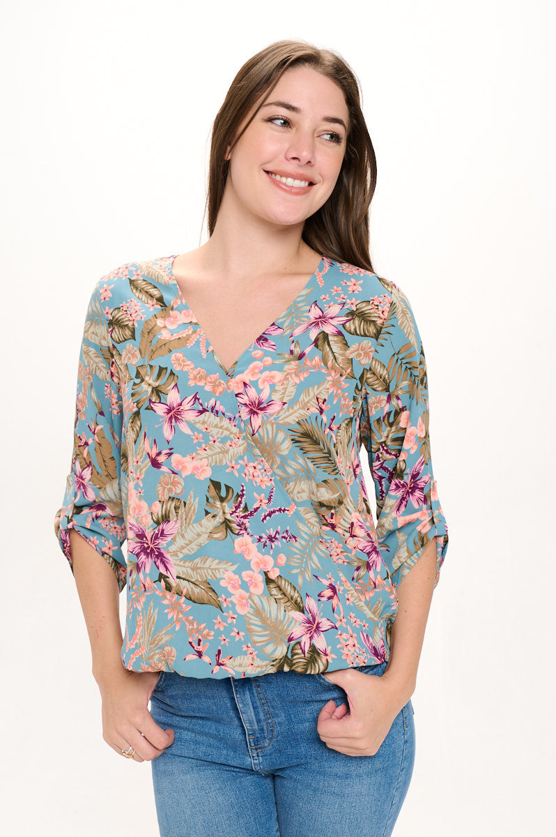 Alexa Surplice Roll Tab Blouse