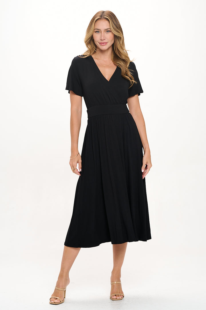 Candace Short Flutter Sleeve Faux-Wrap Midi Dress