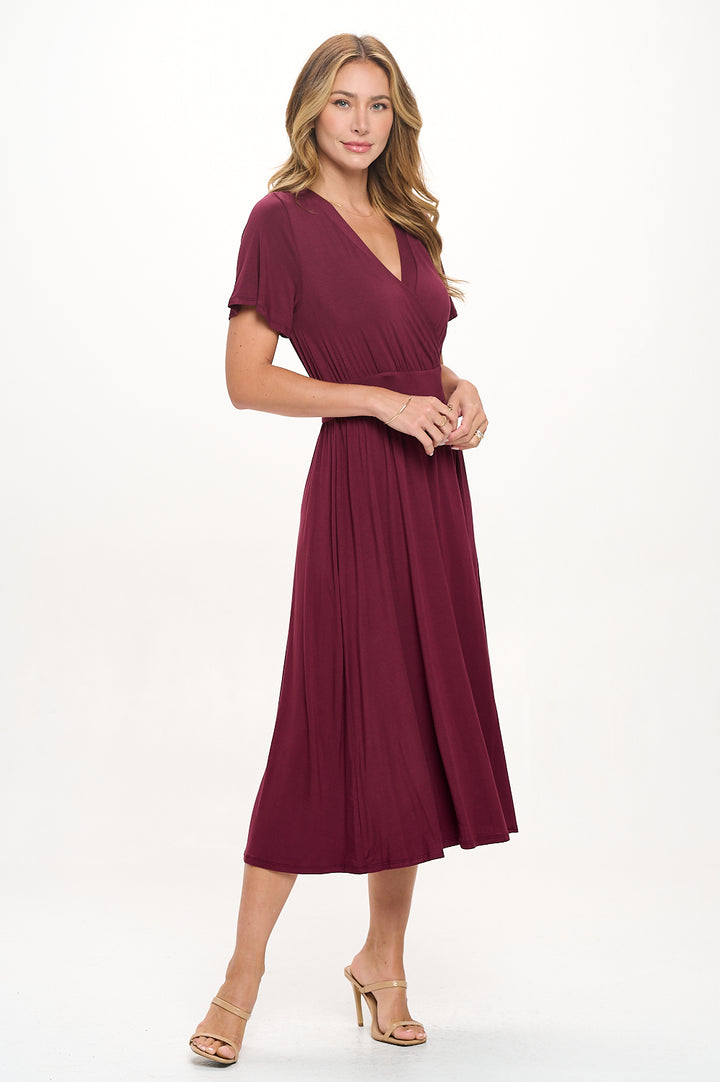 Candace Short Flutter Sleeve Faux-Wrap Midi Dress