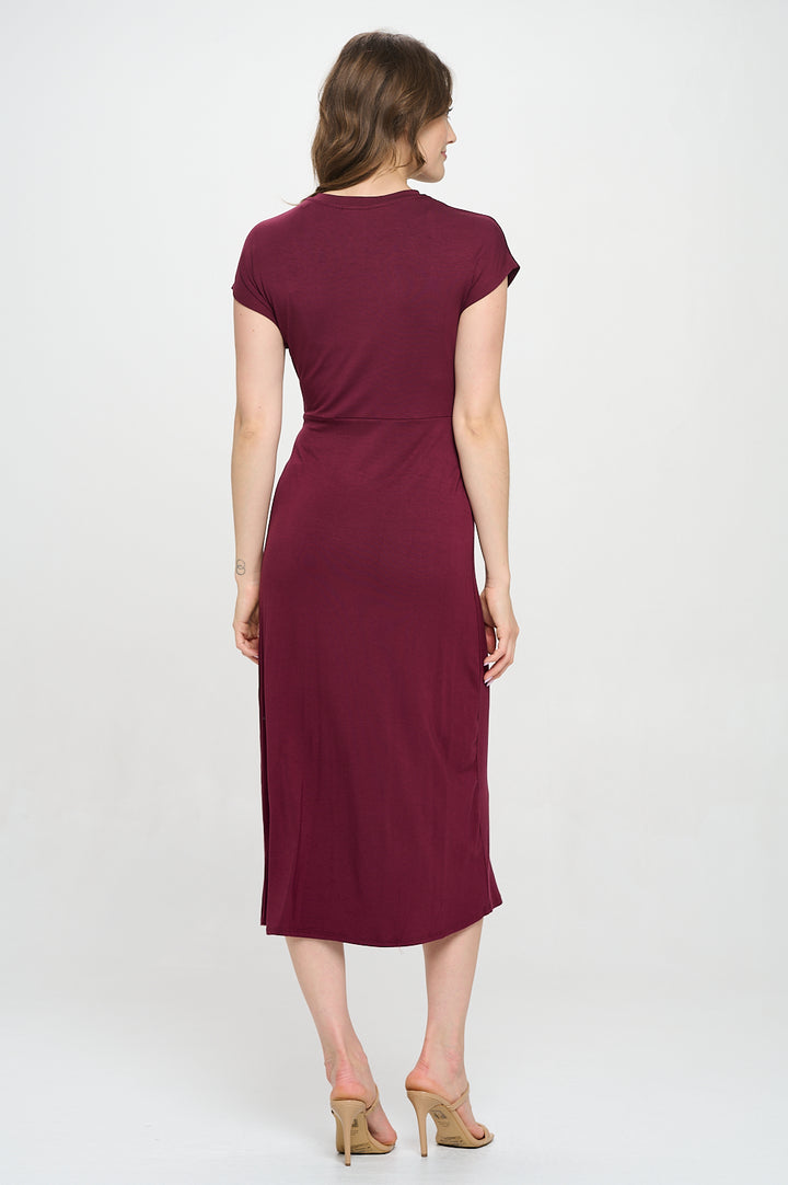 Parker Crew-Neck Short Sleeve Knob-Front Midi Dress with Slits