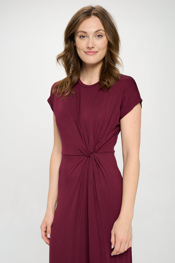 Parker Crew-Neck Short Sleeve Knob-Front Midi Dress with Slits