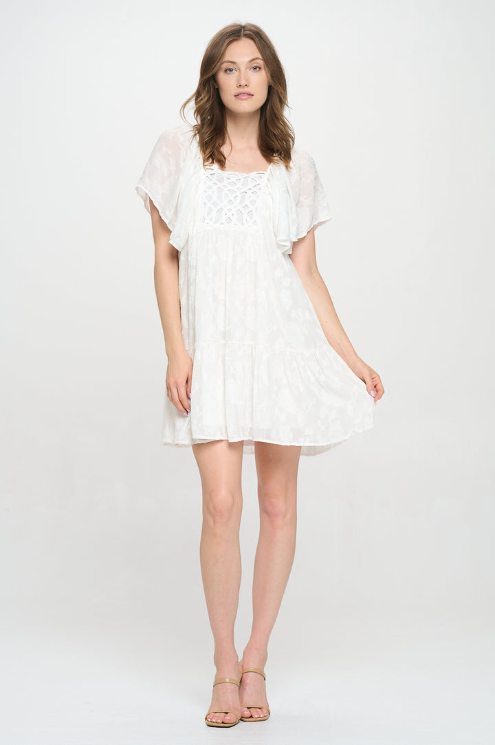 Abigail Crochet Lace Butterfly Sleeve Knee Length Dress