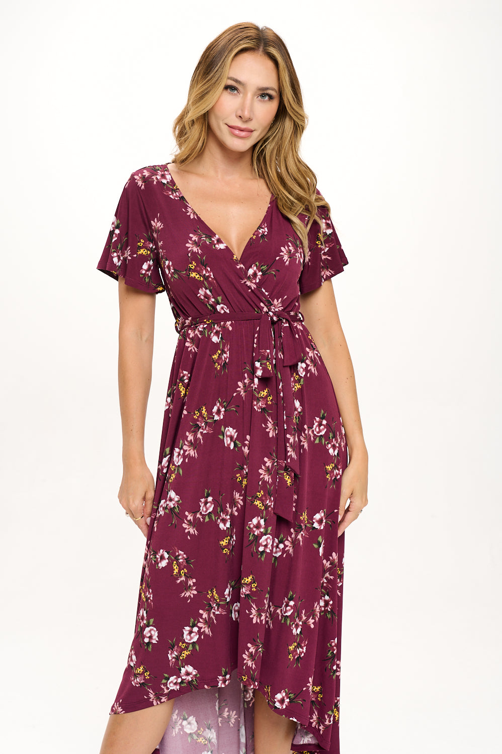 Georgia Faux Wrap Hi-Lo Knit Dress