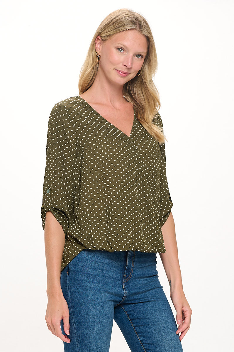 Alexa Surplice Roll Tab Blouse