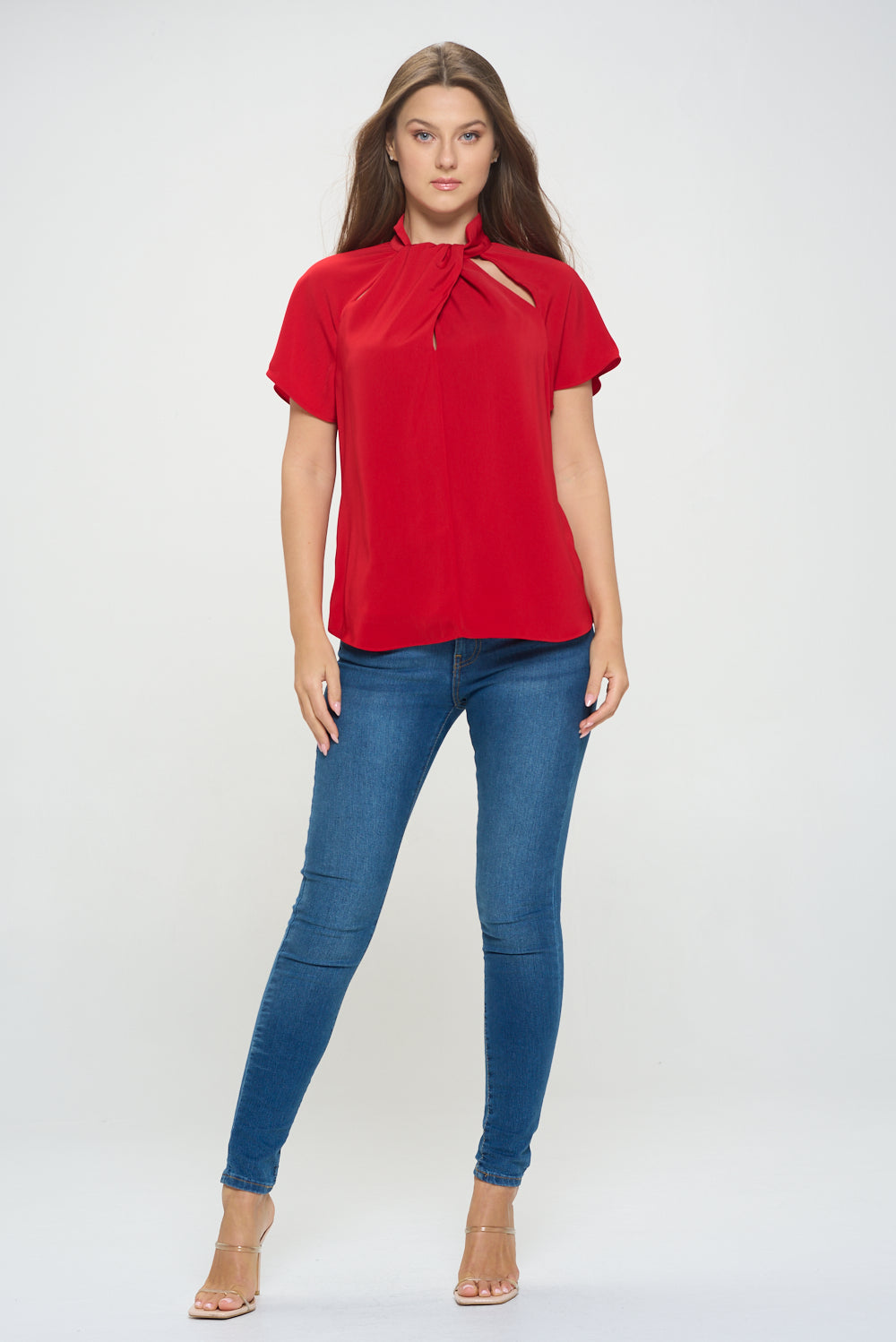 Camilla Flutter Sleeve Woven Top With Neck Cutouts