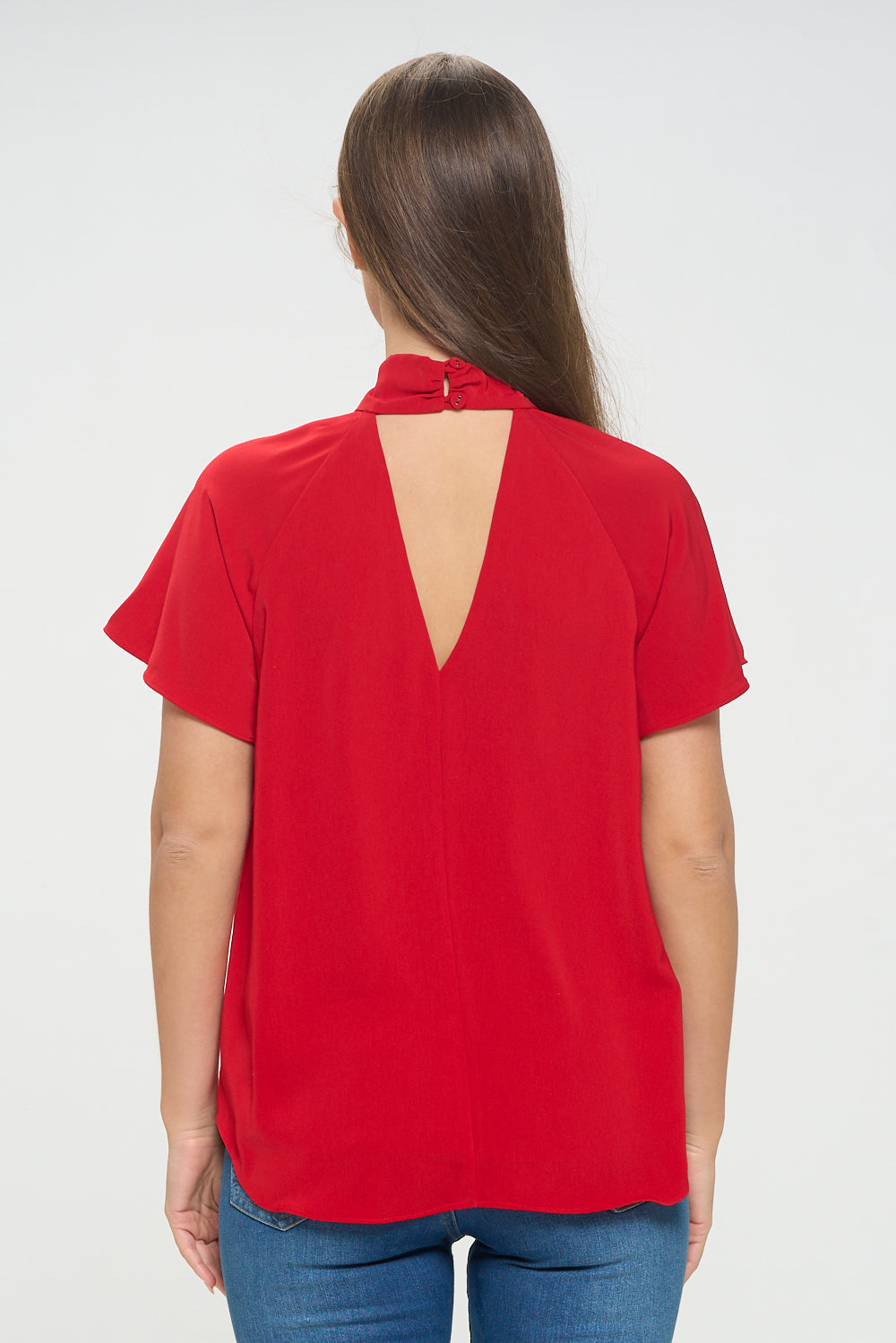 Camilla Flutter Sleeve Woven Top With Neck Cutouts