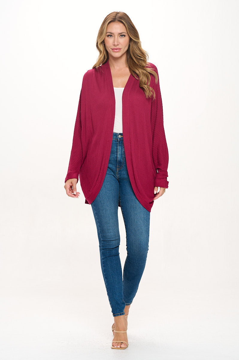 Karla Long Oversized Waffle Knit Cardigan with Pockets