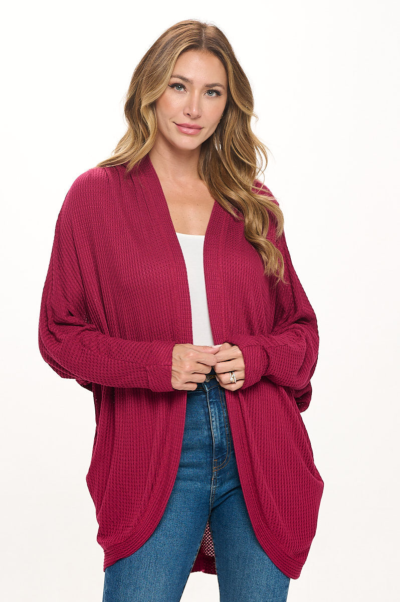 Karla Long Oversized Waffle Knit Cardigan with Pockets