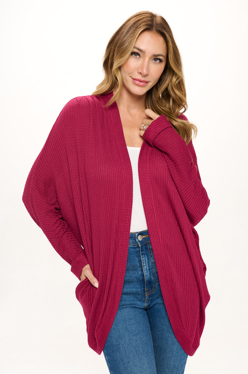 Karla Long Oversized Waffle Knit Cardigan with Pockets