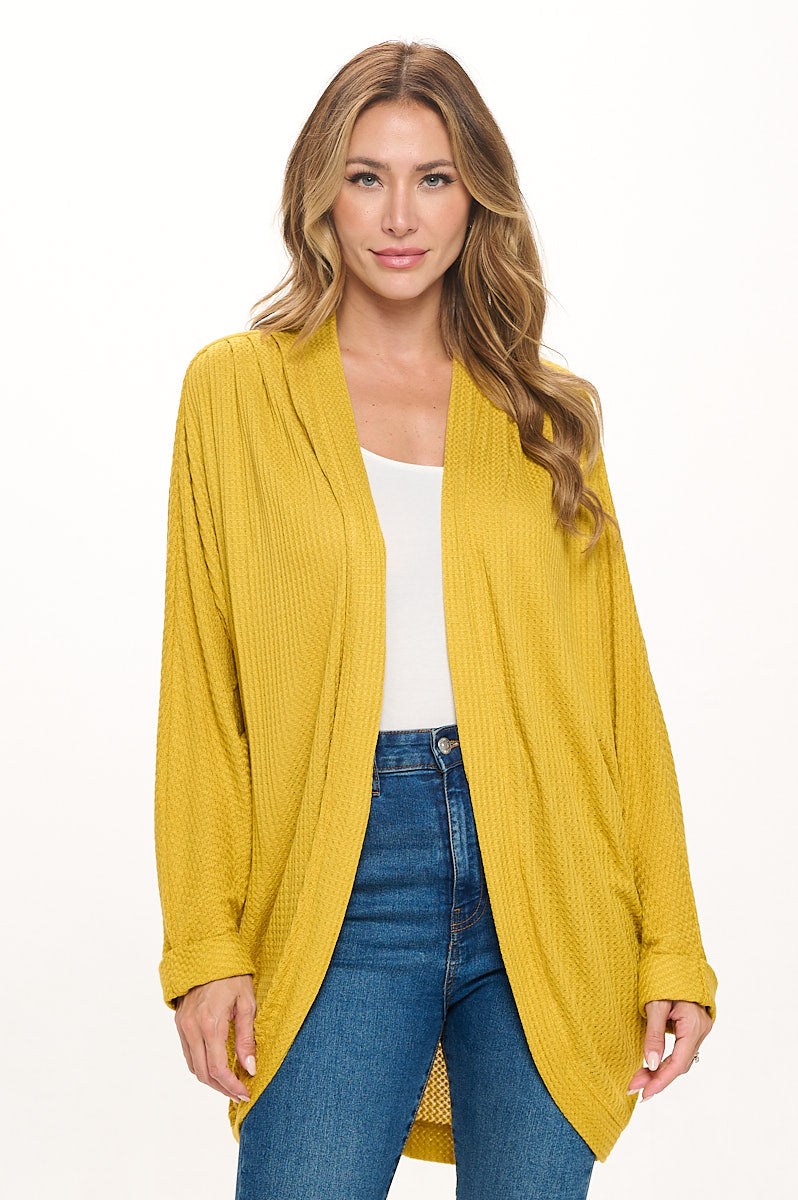 Karla Long Oversized Waffle Knit Cardigan with Pockets