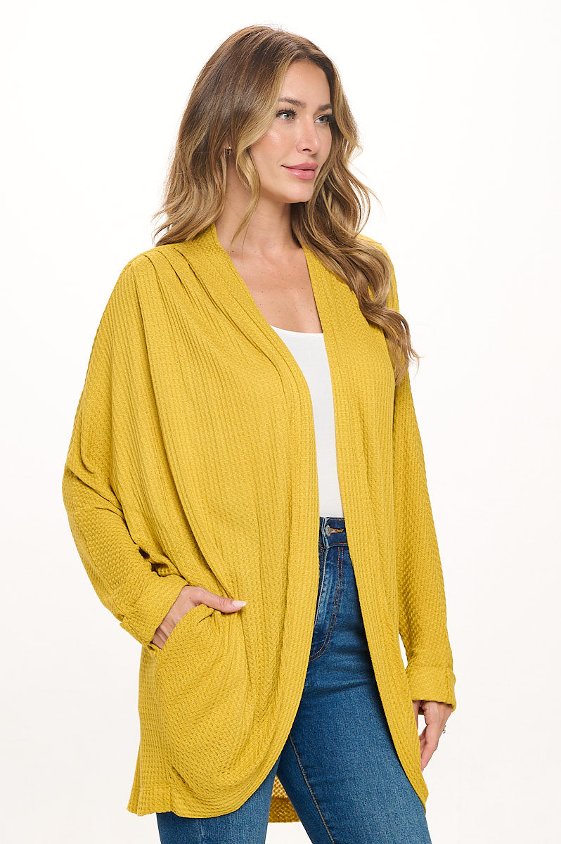 Karla Long Oversized Waffle Knit Cardigan with Pockets