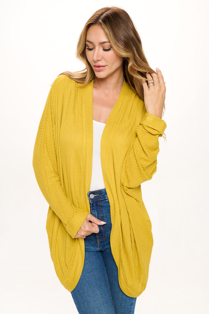 Karla Long Oversized Waffle Knit Cardigan with Pockets