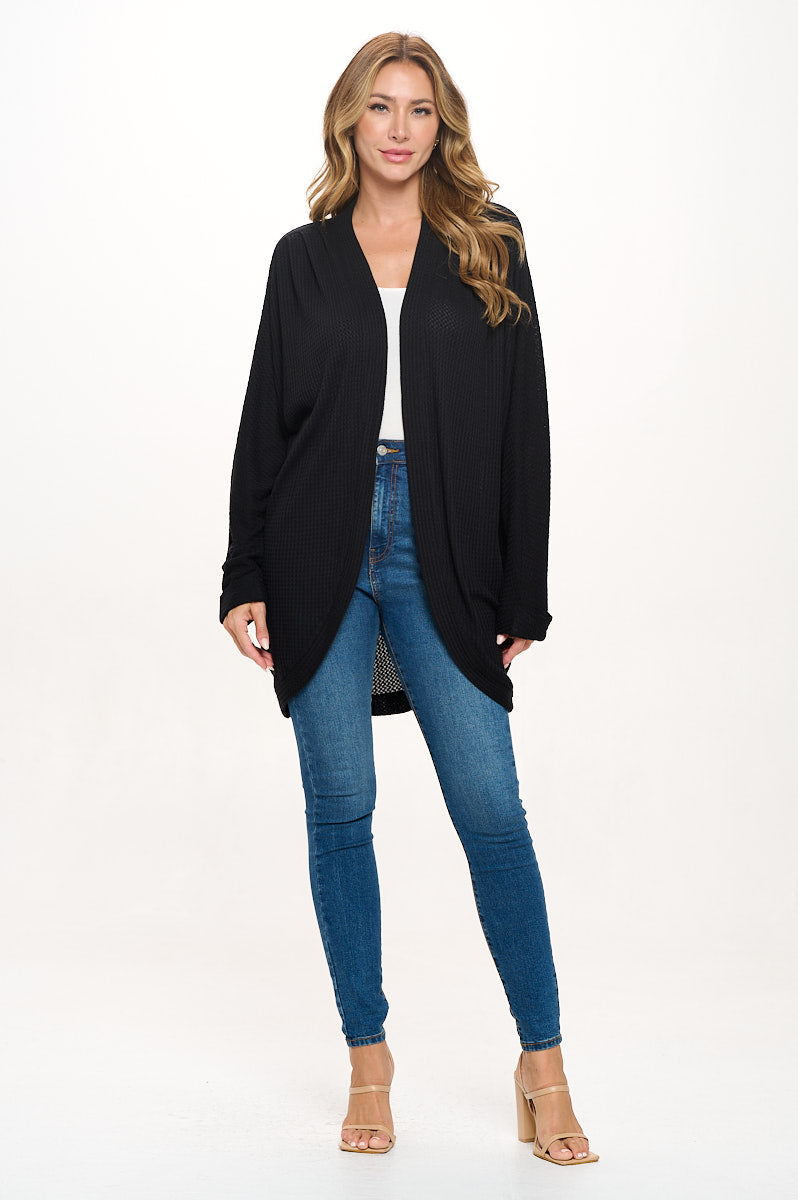 Karla Long Oversized Waffle Knit Cardigan with Pockets