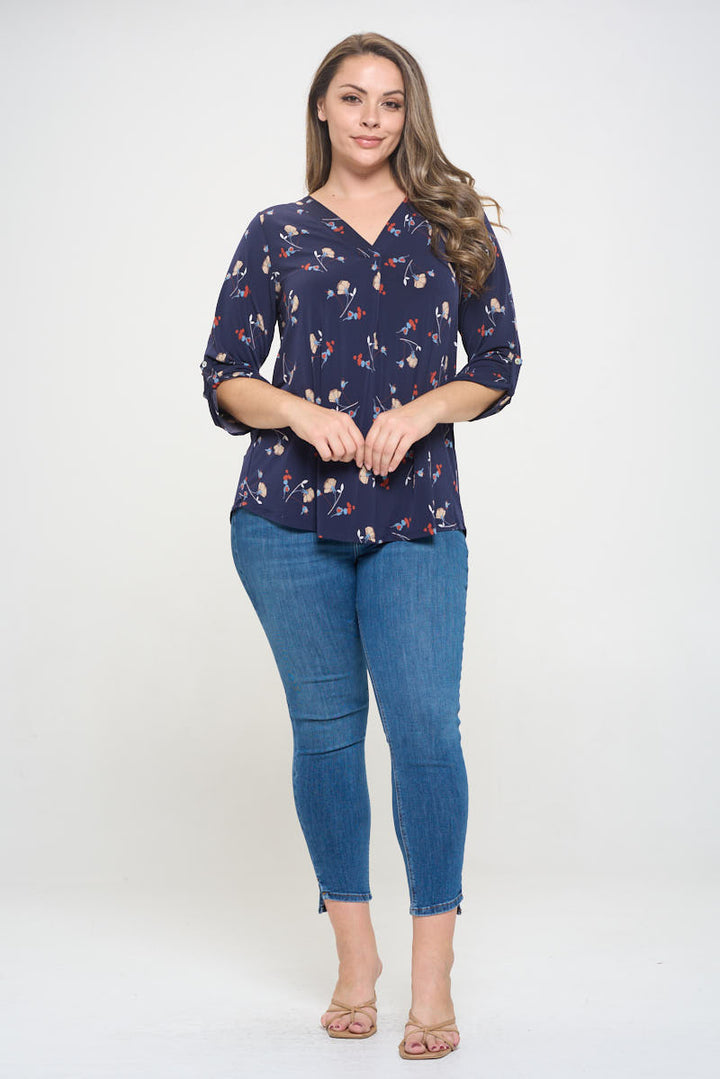 Hollie Plus Size Roll-tab Sleeve Knit Blouse