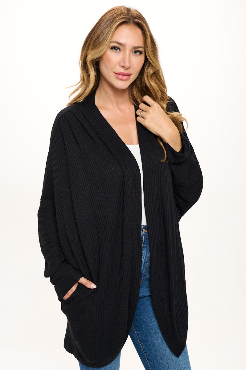 Karla Long Oversized Waffle Knit Cardigan with Pockets