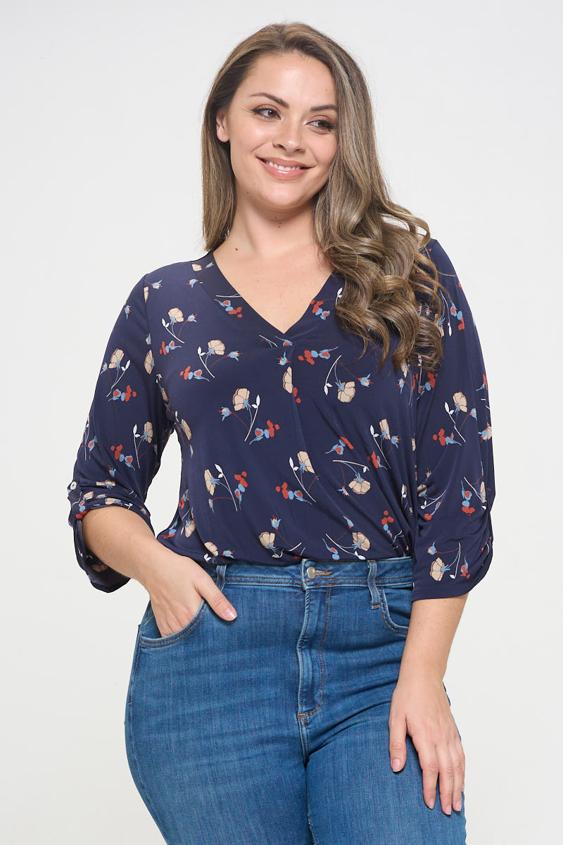 Hollie Plus Size Roll-tab Sleeve Knit Blouse