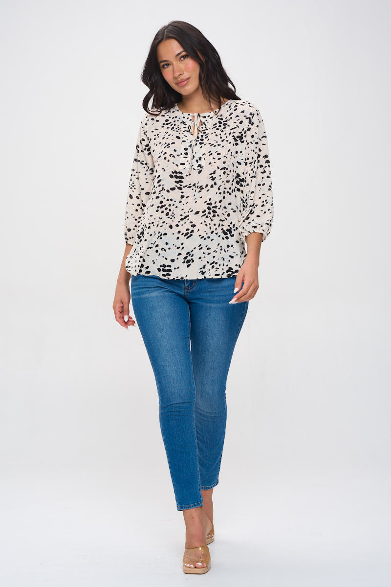 Sophia Three Quarter Balloon Sleeve Printed Everyday Blouse