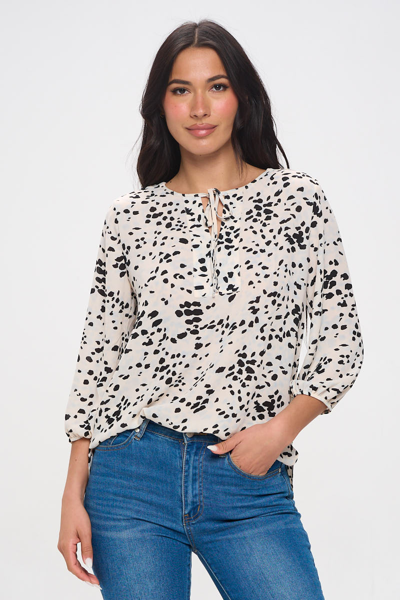 Sophia Three Quarter Balloon Sleeve Printed Everyday Blouse