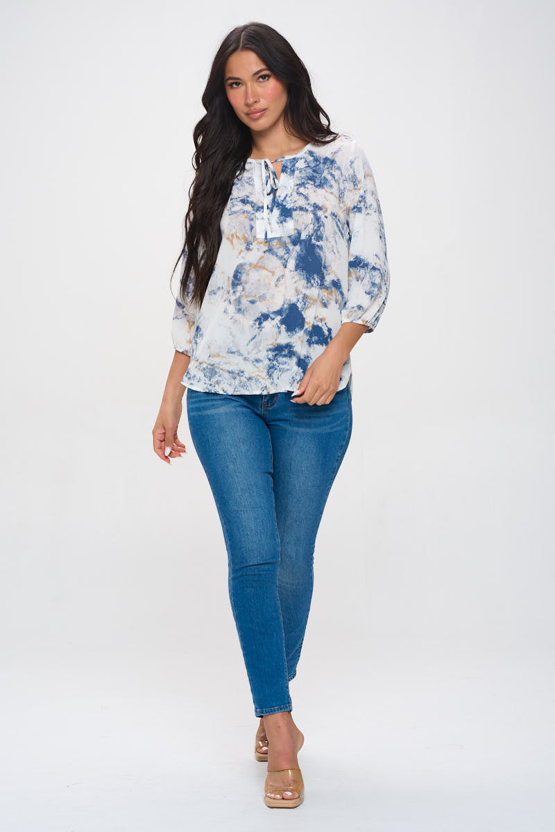 Sophia Three Quarter Balloon Sleeve Printed Everyday Blouse