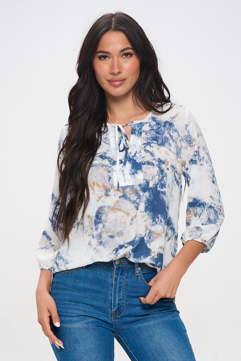 Sophia Three Quarter Balloon Sleeve Printed Everyday Blouse