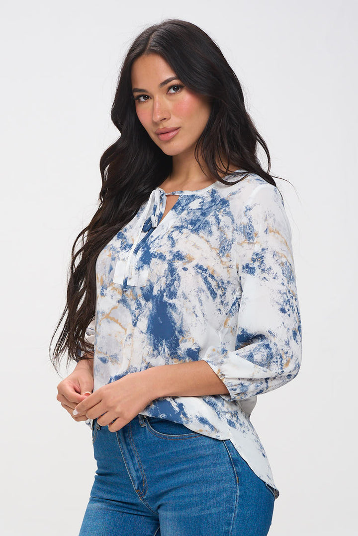 Sophia Three Quarter Balloon Sleeve Printed Everyday Blouse