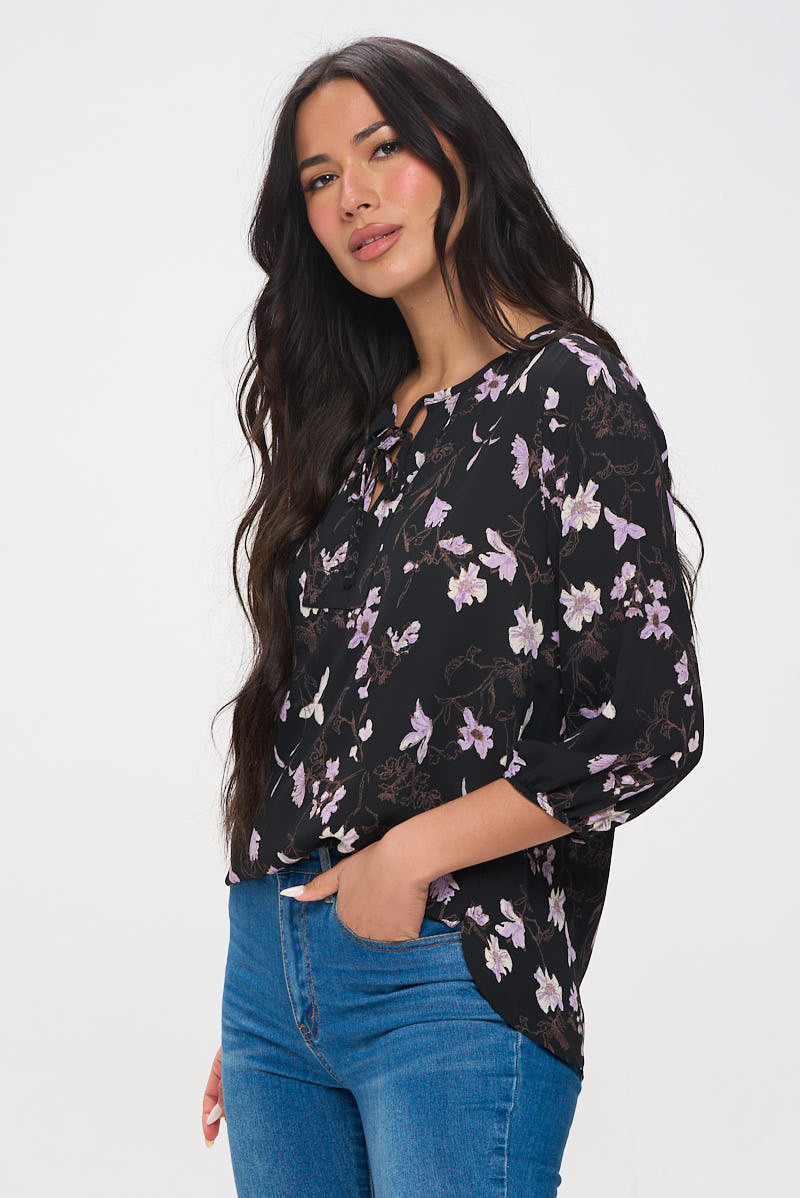 Sophia Three Quarter Balloon Sleeve Printed Everyday Blouse