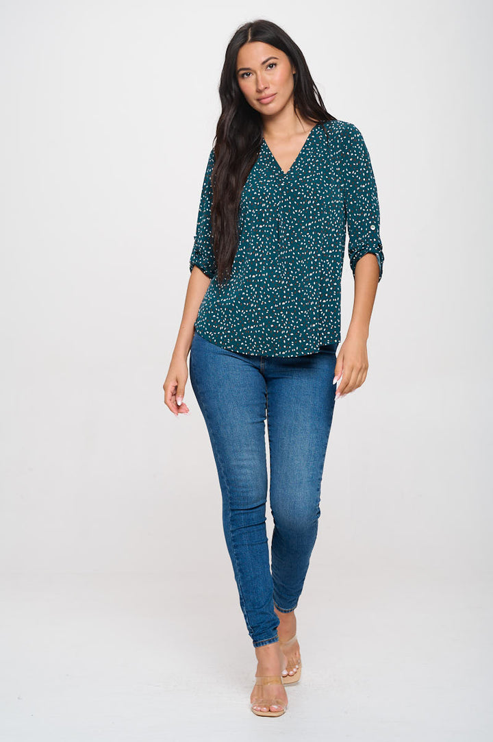 Hollie Roll-tab Sleeve Knit Blouse