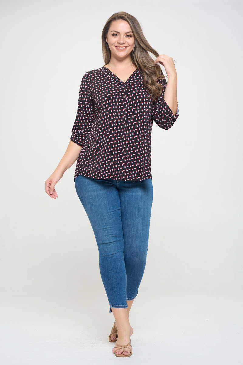 Hollie Plus Size Roll-tab Sleeve Knit Blouse