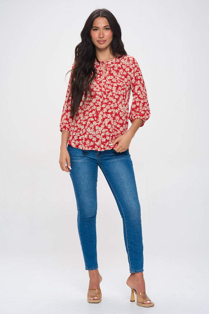 Sophia Three Quarter Balloon Sleeve Printed Everyday Blouse