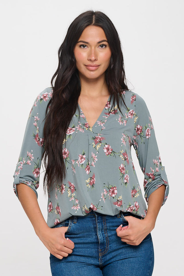 Hollie Roll-tab Sleeve Knit Blouse