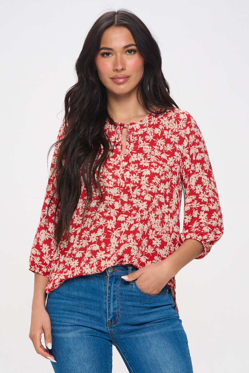 Sophia Three Quarter Balloon Sleeve Printed Everyday Blouse