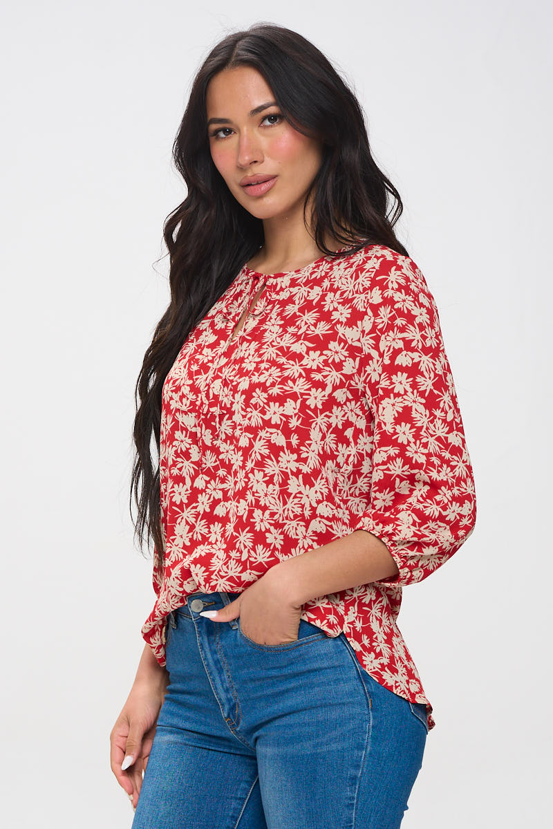 Sophia Three Quarter Balloon Sleeve Printed Everyday Blouse