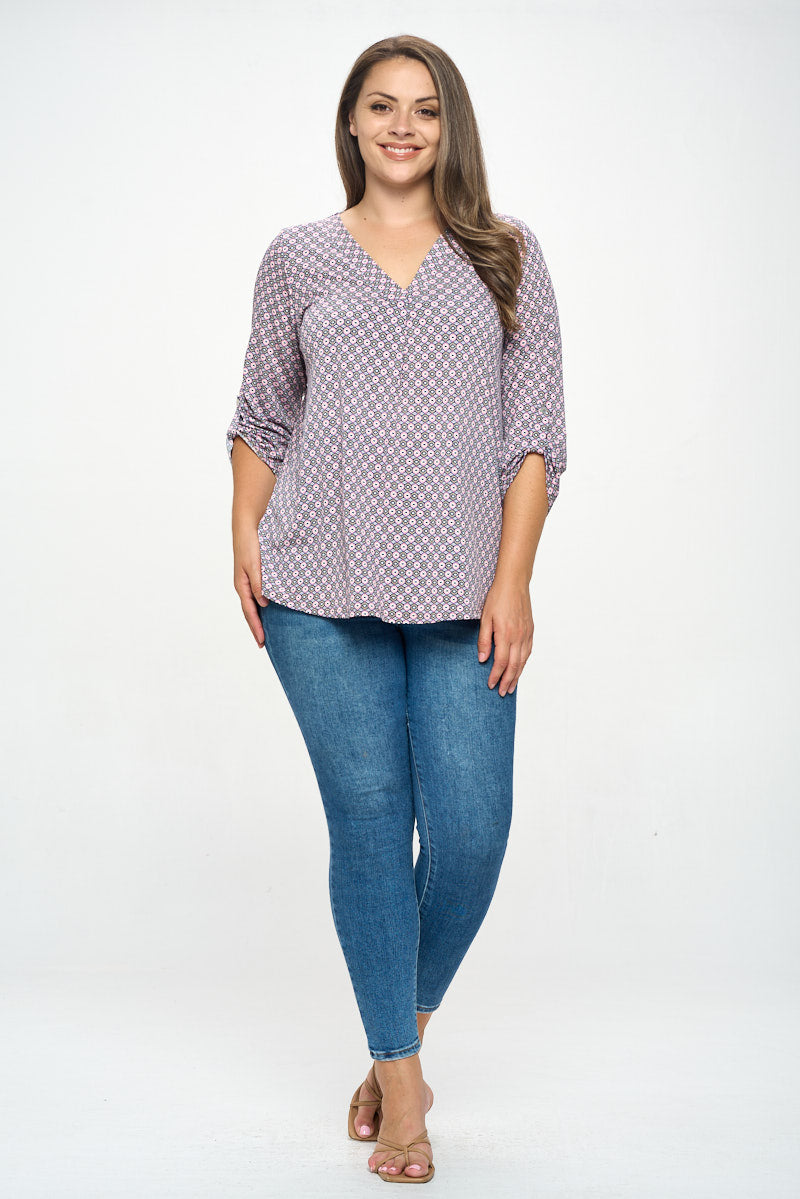 Hollie Plus Size Roll-tab Sleeve Knit Blouse